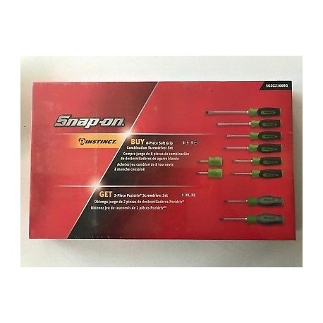 Snap On 8-pc Green Soft Grip Instinct Combination Screwdriver Set SGDXZ100BG