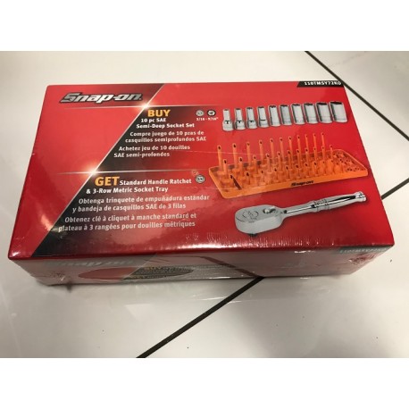 Snap On 10 Piece Semi Deep Socket Set & Standard Handle Ratchet - 110TMSY72KORANGE