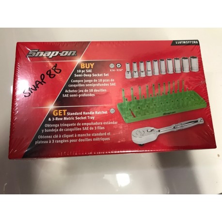 Snap On 10 Piece Semi Deep Socket Set & Standard Handle Ratchet - 110TMSY72KGREEN