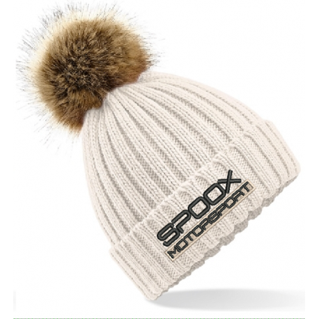 Team Spoox Motorsport Cream Pom Pom Beanie Hat